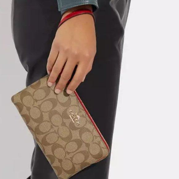 Coach - Large Corner Zip Wristlet In Signature Canvas with electric red - Picture 2 of 11